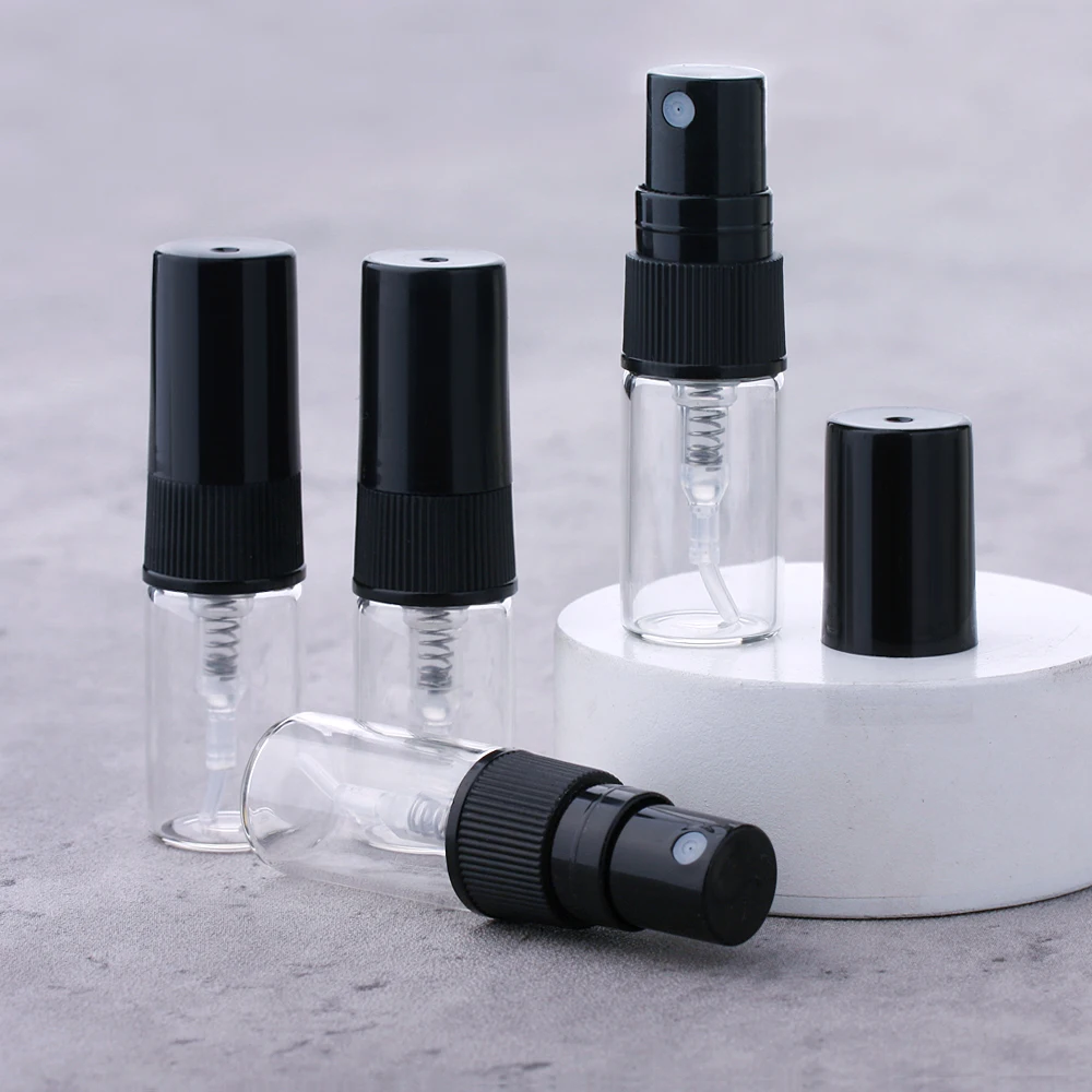 2ml Mini Refillable Perfume Bottles Black Spray Bottles Portable Transprant Glass Vials For Perfume Sample Tester