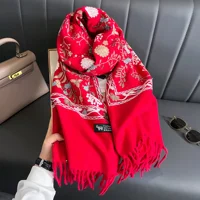 New Winter Warm Cashmere Scarf for Women Embroidery Pashmina Blanket Thick Shawl Wrap Neckerchief Fashion Bufanda Echarpe Poncho - Image 6