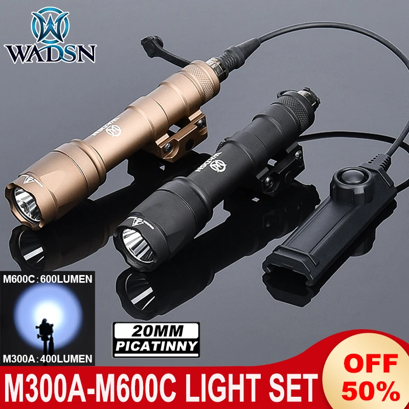 

WADSN M600C Scout Flashlight Set 600Lumens Тактический охотничий M300A MINI Scout Light с двойной функцией переключателя давления постоянного тока