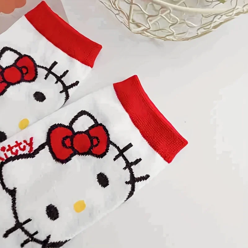 5 أزواج من الجوارب القطنية المطبوعة برسوم كارتونية الرسوم المتحركة سانريو هالو كيتي، جوارب كاحل لطيفة على الطراز الياباني، جوارب وجوارب نسائية