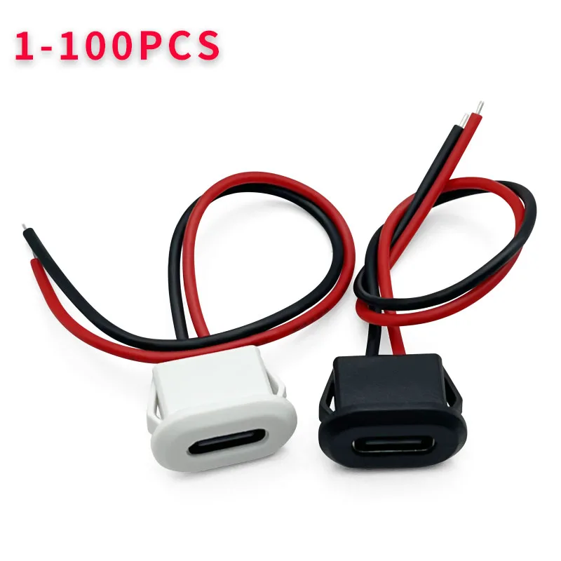 

1/100 pcs Type-C connector press welding charging port, USB-C power cord extension 3A high current female plug welding socket