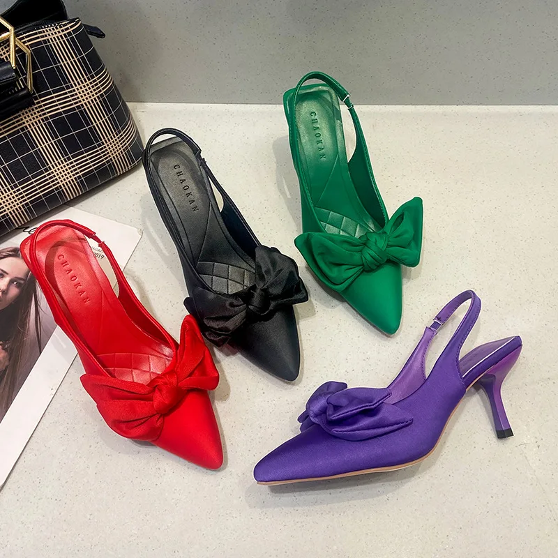 

2023 Summer Crystal Sequined Bowknot Women Sandals Sexy Ankle Strap High Heels Female Pump Wedding Prom Shoes Large Size 35~43