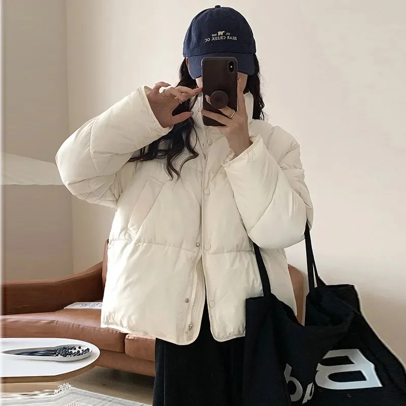 

Korean Women Cropped Parkas Fashion Streetwear Thick Warm Puffty Jacket Winter Casual Female All Match Loose Down Coat New