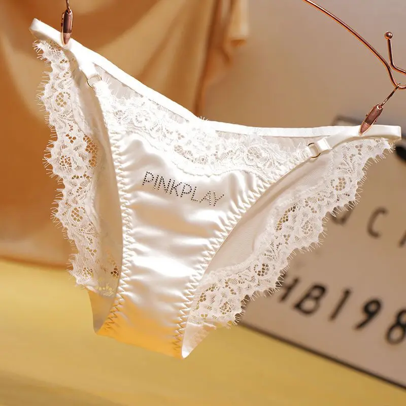 Ladies Underwear Lace Sexy Diamond Jewelry Breathable Comfortable Big Size Low Waist Triangle High Elastic Satin Women Panties