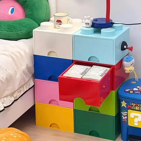 Color Building Block Drawer Storage Cabinet Organizer House Dustproof Drawer Organizer Stackable Plastic Home Creative Cabinet