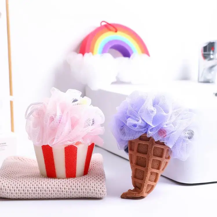 Bath Brushes Sponges Scrubbers Ice Cream Rainbow Cartoon Ball New Creative Sponge Cone Bathball Flower  SN4498