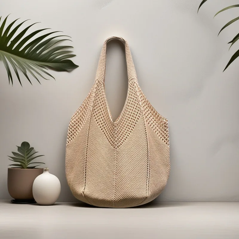 

2025 New Arrival Knitted Tote Bag Korean-Japanese Lace-Up Bohemian Style Beach Crossbody Bag Lightweight Large Capacity Carryall
