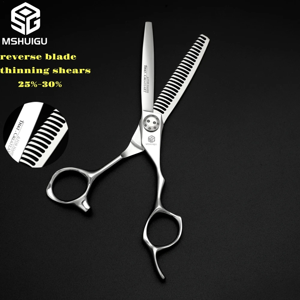 

MSHUIGU 440C Stainless Steel 6-inch Reverse Blade Thinning Scissors Professional Barber Tool for Home And Salon Haircutting