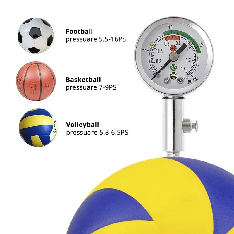 Ball Air Pressure Gauge Heavy Duty Metal Made Air Watch Test and Adjust the Pressure for Football Soccer Rugby Basketball HJ