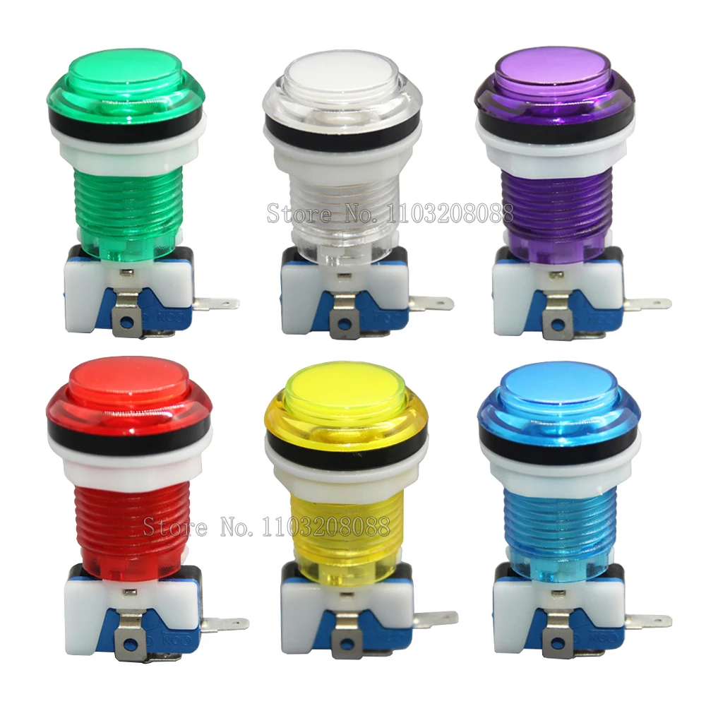 33mm Full Transparent Push Button With Microswitch 12v Led Blub for Arcade Fighting Video Games Machine Pandora Box Diy Parts