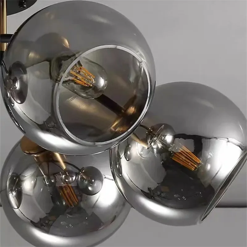 Modern Nordic Glass Ceiling Lights Transparent Smoke Grey Glass Ceiling Lamps for Living Dining Room Decor Light Fixtures