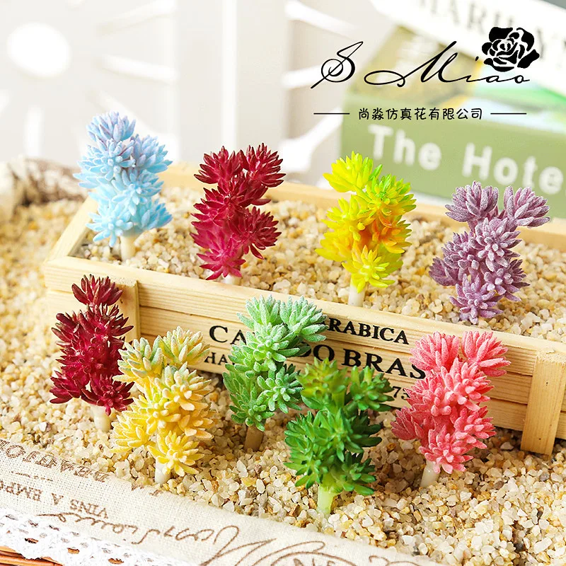 Height=7.5cm Mini Flocking Snow Grass Desktop Bonsai Flower Head Artificial Succulents Plants DIY Plants Wall DIY Supplies