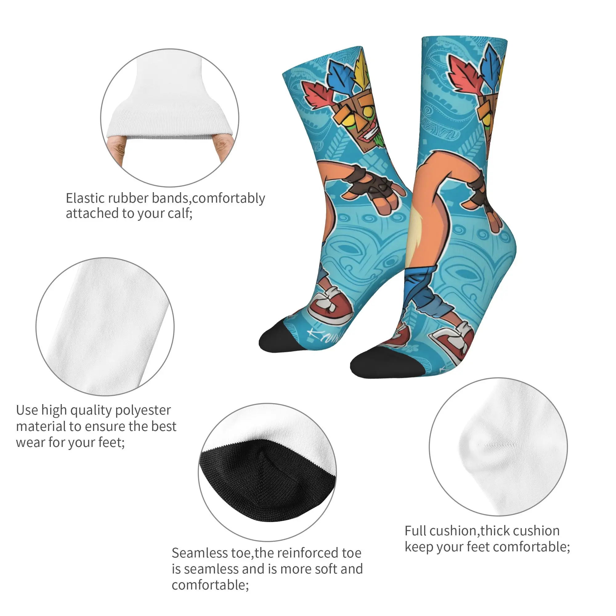 Happy Funny Male Men Socks Casual Crashed Game Bandicoots  Sock Polyester Aku Skateboard Women Socks Spring Summer Autumn Winter