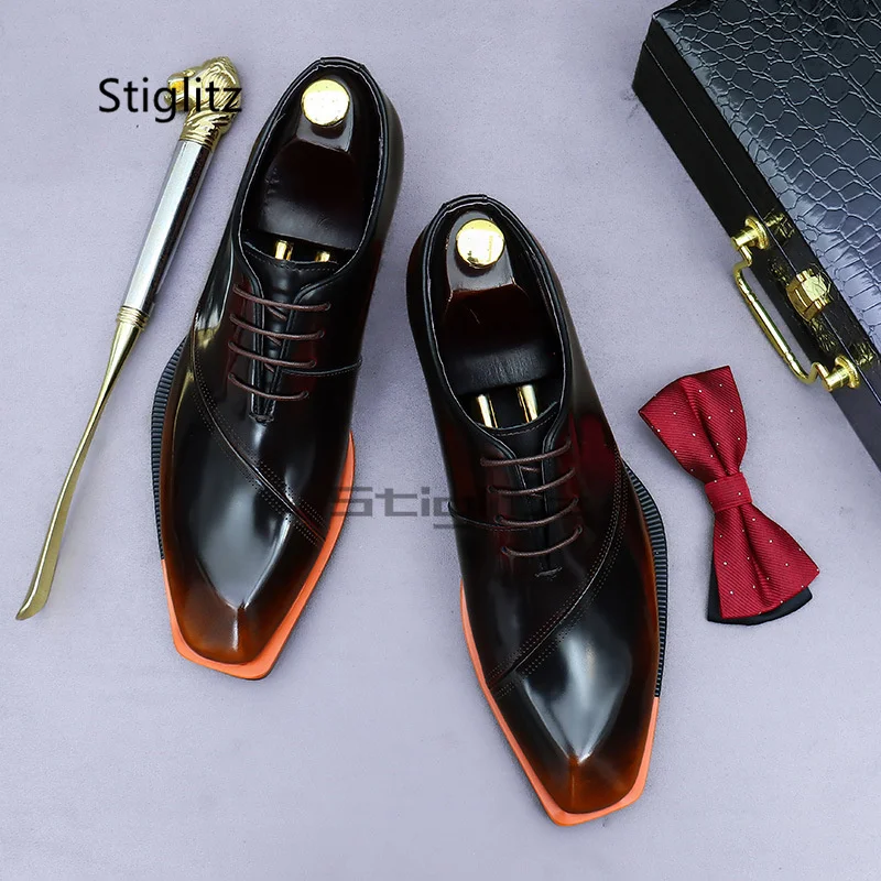

Classic British Oxford Shoes for Men Square Toe Lace Up Business Dress Shoes Genuine Leather Handmade Office Formal Shoes