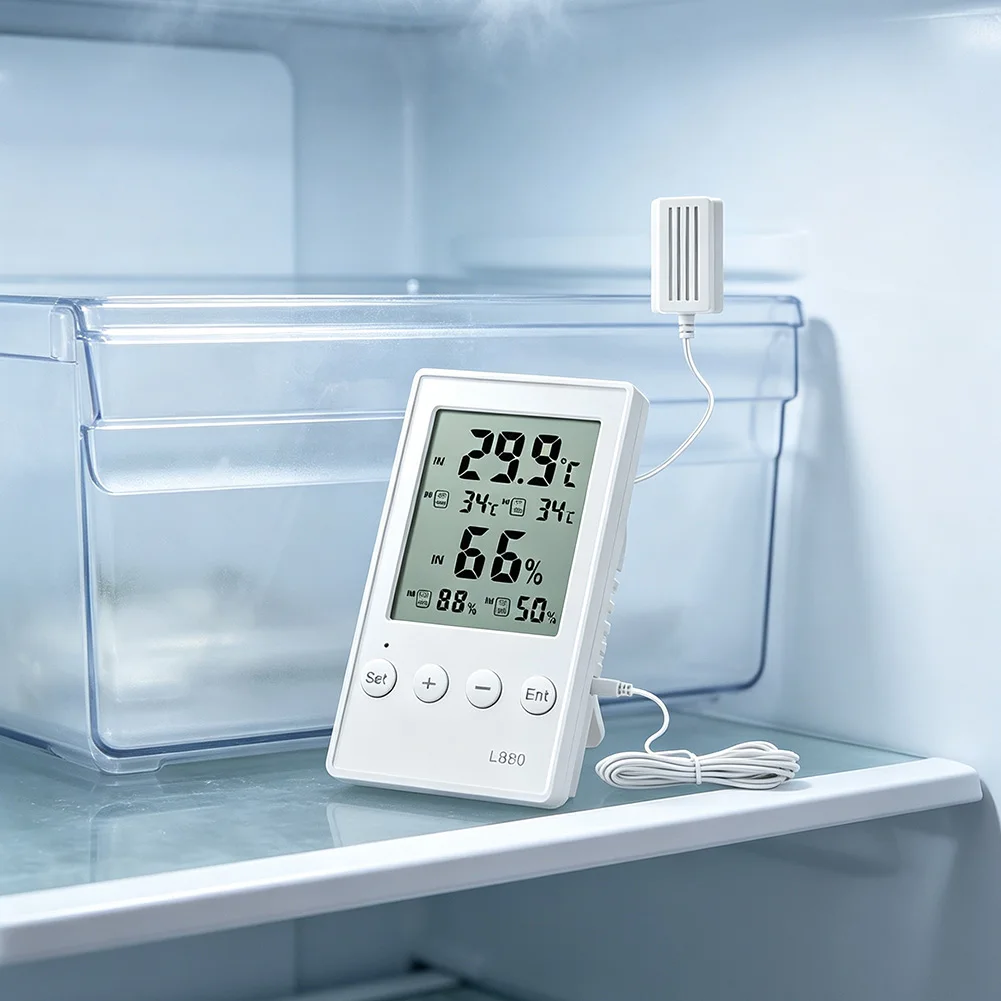 Accurate Digital Thermometer and Hygrometer Designed for Refrigerator and Cold Room Environments with Alarm Function