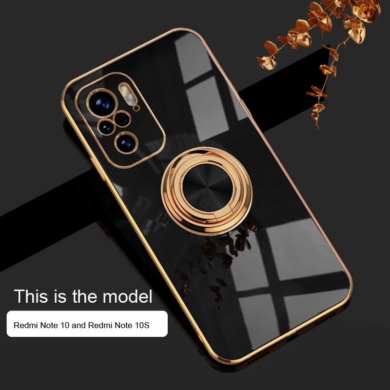 Plating Magnetic Case For Xiaomi Redmi Note 10 Pro Max 10S 10Pro Note10 POCO F3 Soft Silicone Shell Cover With Ring Holder Stand