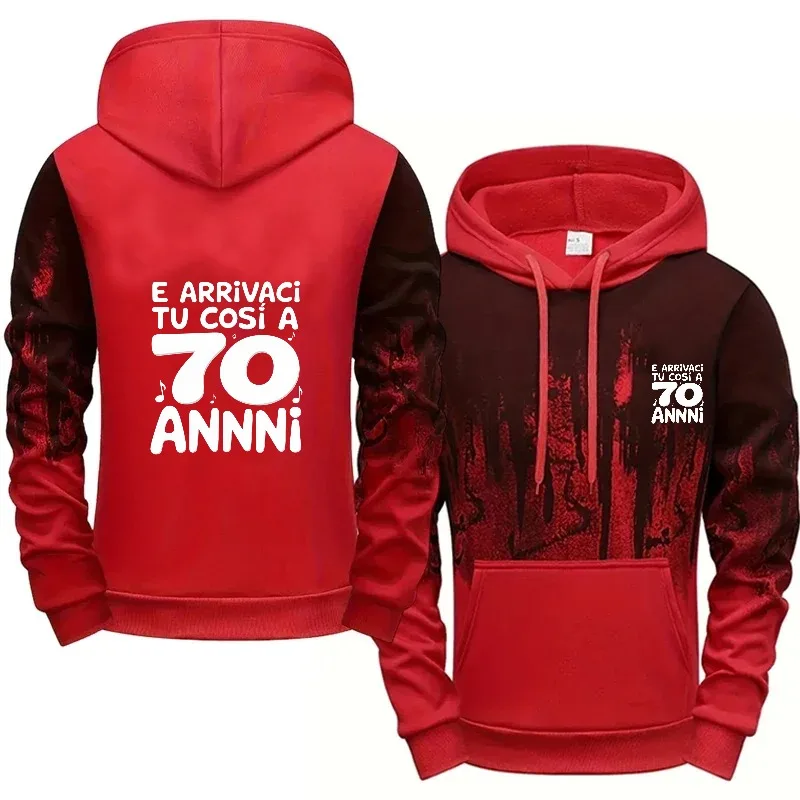 هوديي رجالي رمادي أسود مطبوع 70 عامًا للاحتفال بعيد الميلاد، ملابس كاجوال قطنية عالية الجودة للرجال