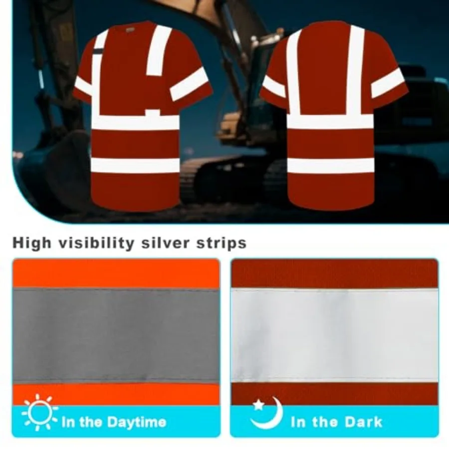 Hi Vis Shirts for Men and Women, Short Sleeve Class 3 High Visibility Safety Shirts with Reflective Strips, X- 1pc