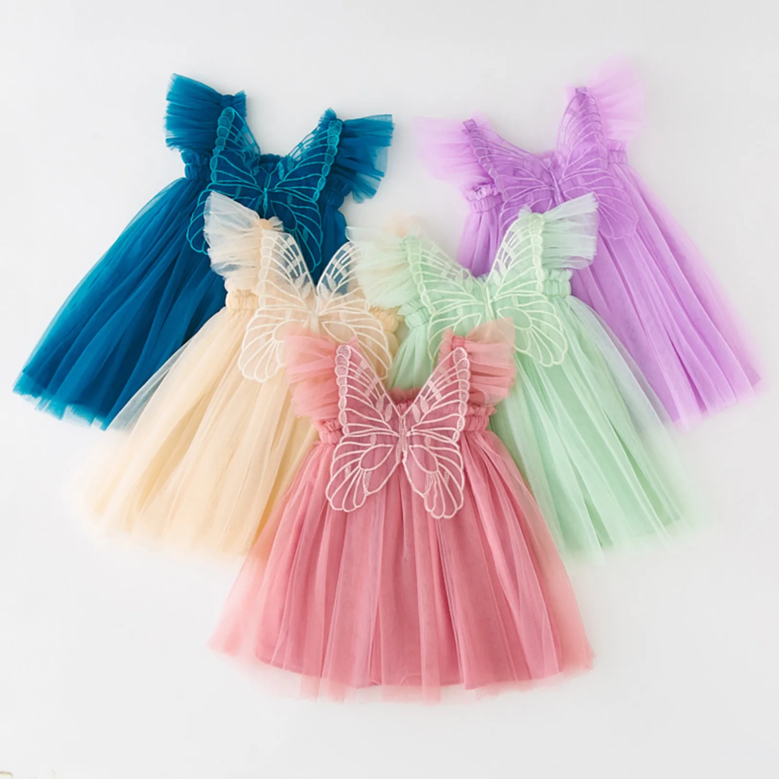 6M-5Y Summer Toddler Kid Baby Girls Tulle Dress Sweet butterfly tutu dress Princess Dress for Girls Party Beach Holiday Clothing