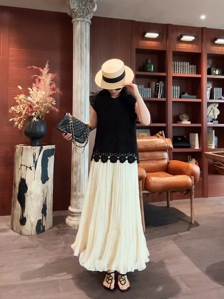 

Ele A-Line Skirt by the Meng Translucent Frosted Chiffon Women's Summer Faion Midi Skirt Polyester Material