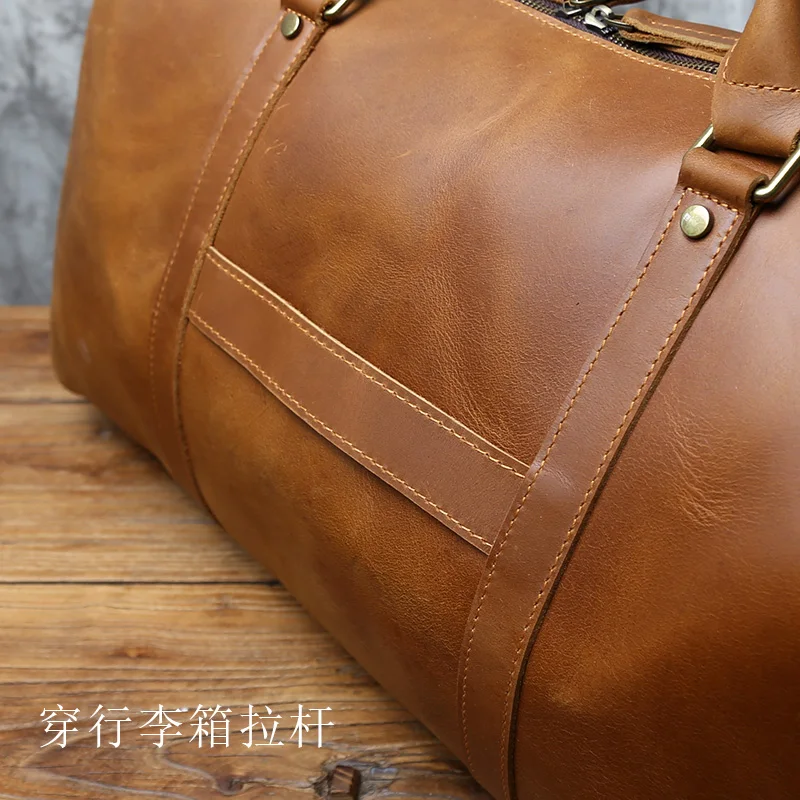 NZPJ Retro Echtleder Reisetasche Crazy Horse Leder Herren Handtasche Oberschicht Rindsleder Umhängetasche Tragbares Trolley Gepäck – Detail 13