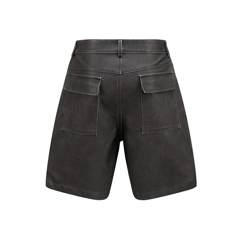 High Street Cleanfit Pocket Pu Leather Summer Shorts for Men Wide Leg Vintage Casual Baggy Five Point Pants Oversized