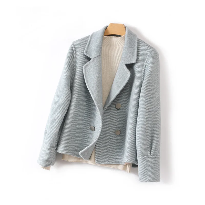 

Fall/Winter 23 New Women's clothing Suit Collar Cardigan Short Long Sleeve Loose Coat 100% Pure Wool Handmade Double-Sided Coat