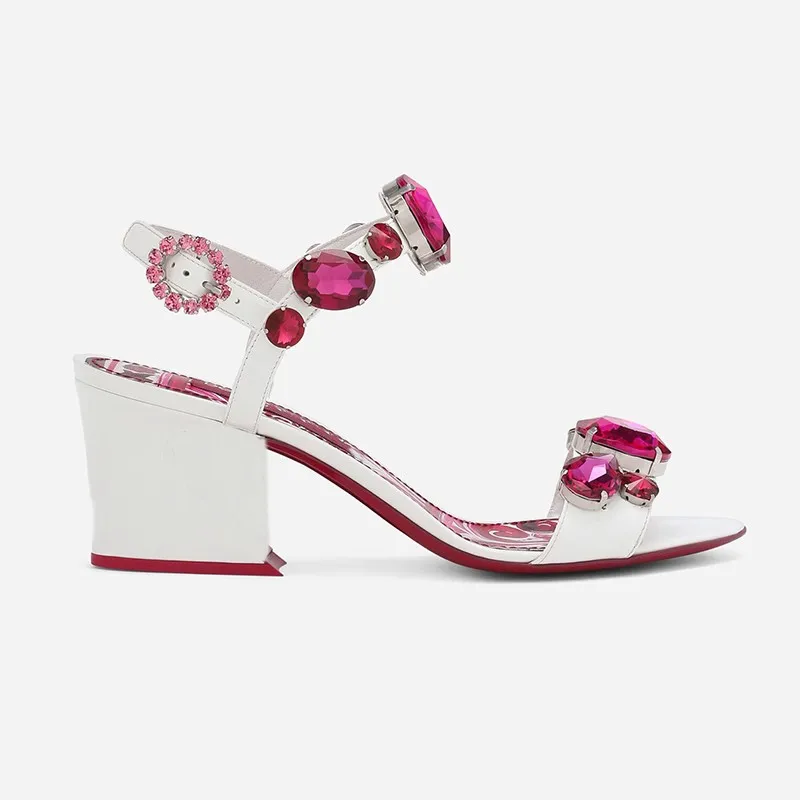 

Rose Red Porcelain Print Ruby Block Heel Sandals Woman Summer 2023 Bohemia 3D Printing Buckle Open Toe High Heels Women's Shoes