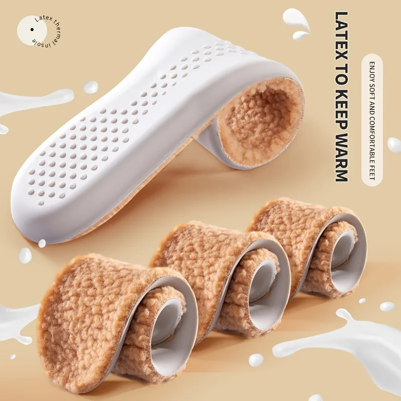 Selbsterwärmende Thermo-Einlegesohlen für Füße, Winter, warme Latex-Lammwoll-Einlegesohle für Männer und Frauen, Sportschuhe, selbsterhitzende Schuhpolster