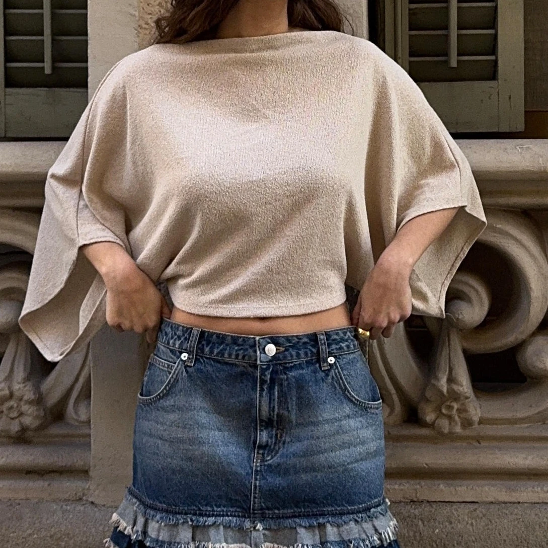 

Elegant Women Poncho Sweater Loose Solid Boat Neck 3/4 Sleeve Pullover Knitted Tops Casual Spring Fall Clothes