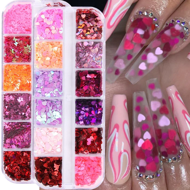 Sexy Lips Glitter Nail Sequins Flakes Holographic Butterfly Heart-shape 3D Nail Art Decorations