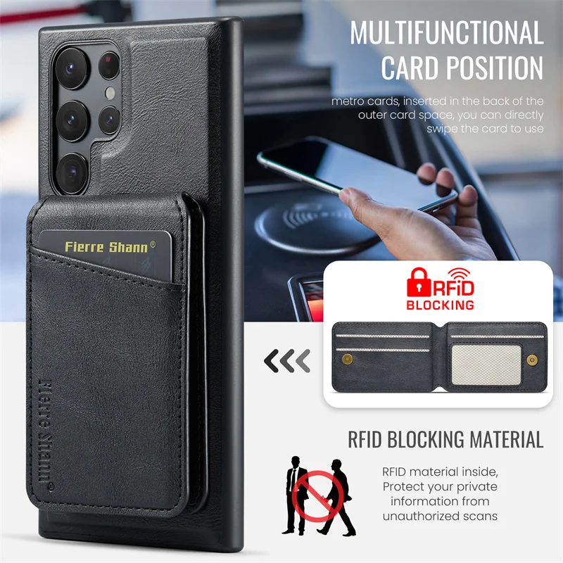2 In 1 Magsafe Magnetic Leather Flip Phone Case for Samsung S26 S25 S24 S23 S22 Ultra Plus FE Wallet Cards Holder Pocket Cover