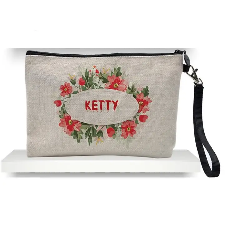 Sublimation Linen Makeup Bag Favor DIY Blank Coin Purse Pencil Bags Heat Transfer Coating Storage Pouch Christmas Gift SN3976