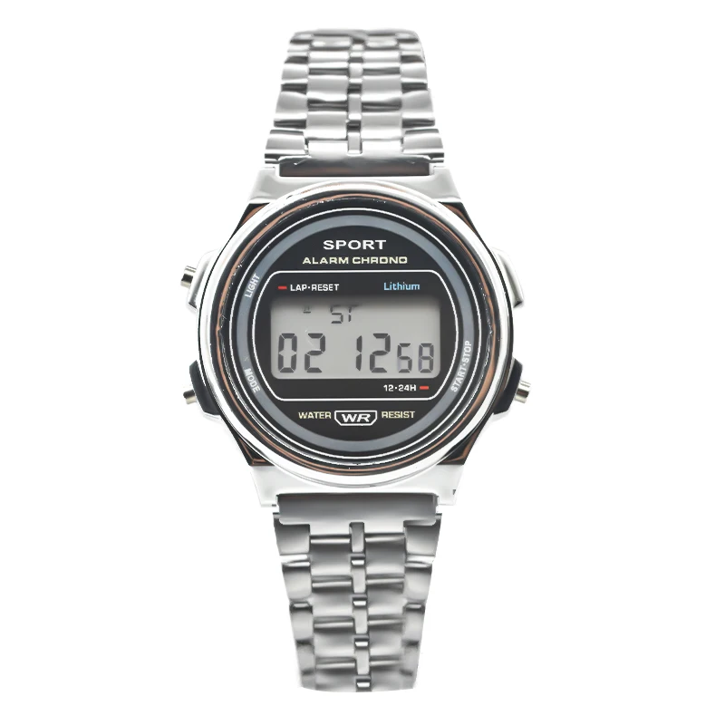 F92WSteel bracelet montre hommes femmes étudiant horloge d'affaires multi-fonctionnel LED montre de sport numérique horloge électronique électronique