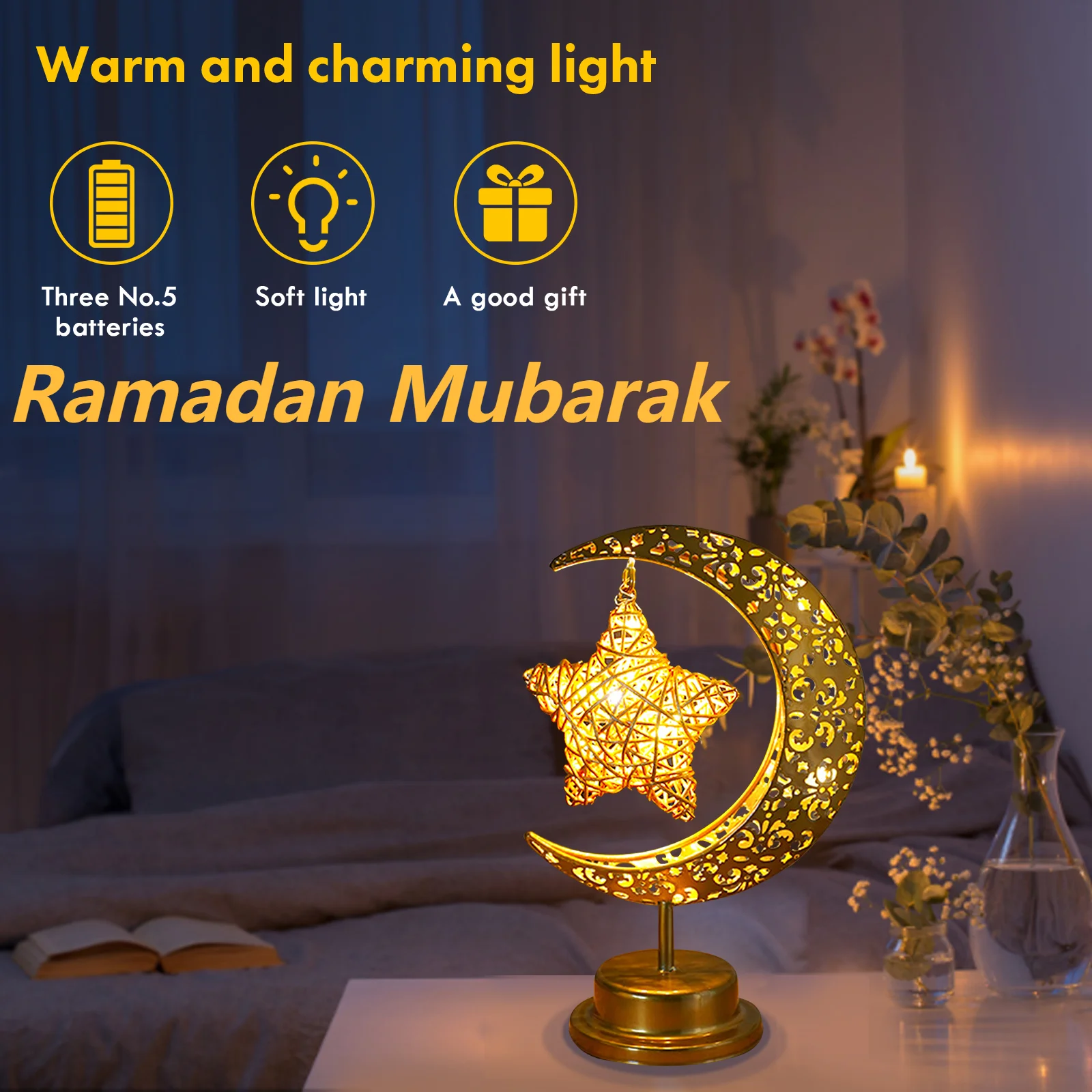 Ramadan Moon LED Light 2025 Eid Metal Lamp Decoration for Home Room Ramadan Kareem Islamic Muslim Eid Al Adha Party Gift