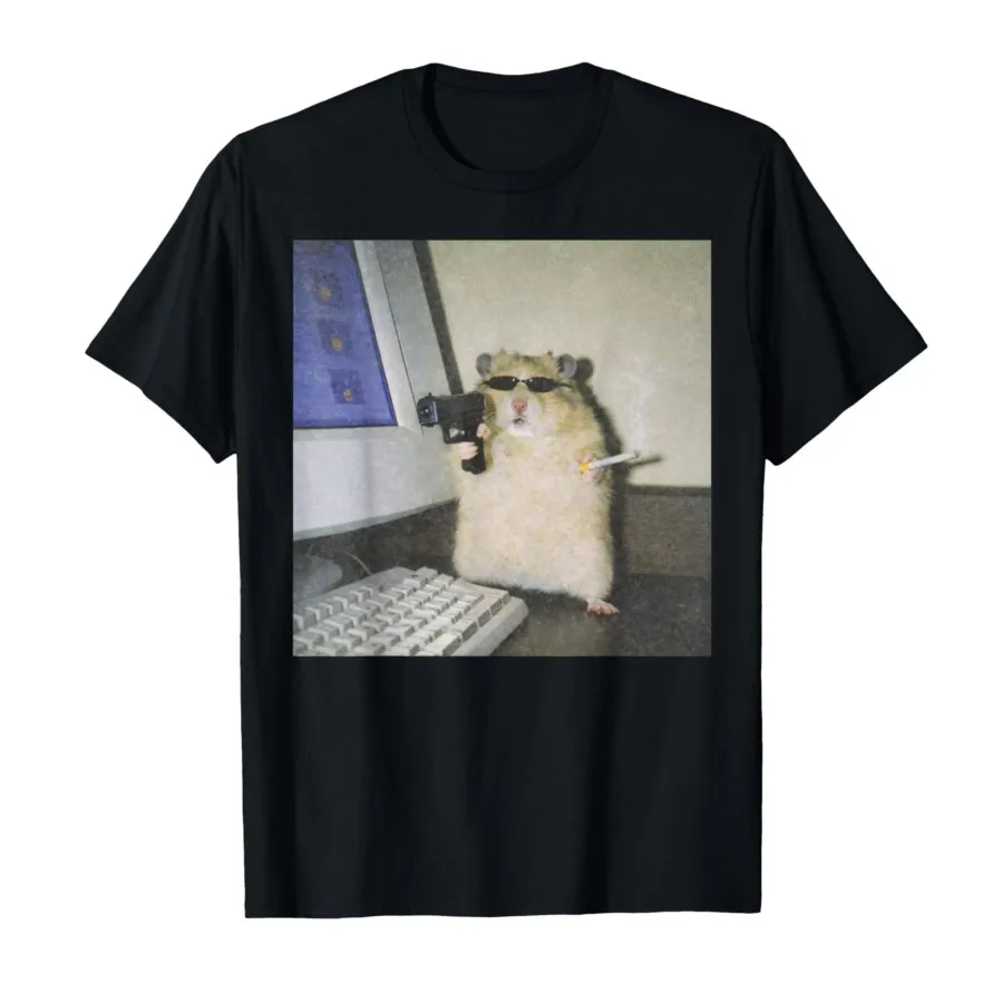 Camiseta con estampado gráfico vintage de Cyber Hamster Meme Cringe Funny Animal para mujer, camisetas de manga corta con cuello redondo, ropa suave