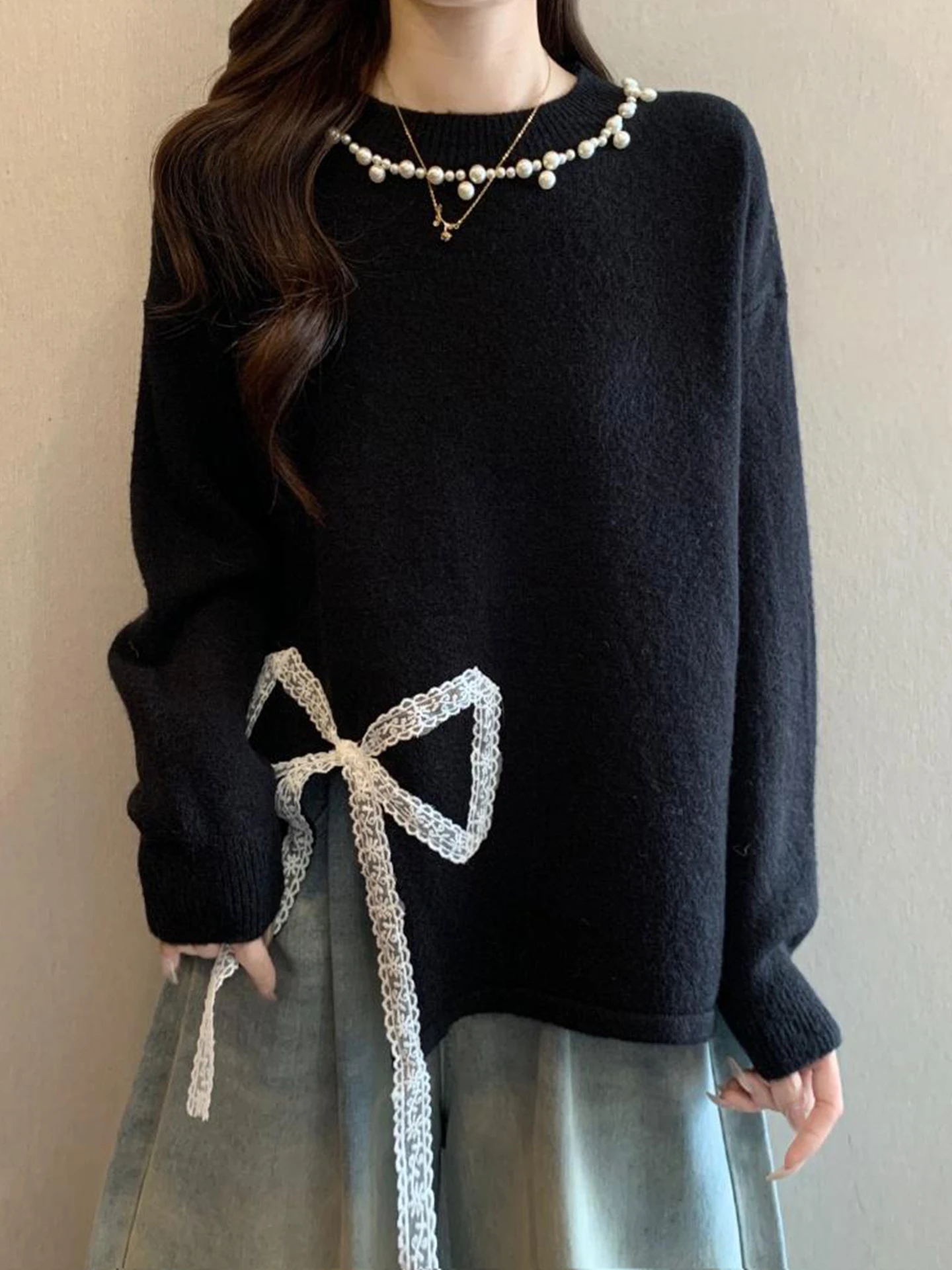 

Кружевной вязаный топ с узлом и разрезом, расшитый бисером, для женщин, осенне-зимний, свободный крой, большие размеры, очень красивый