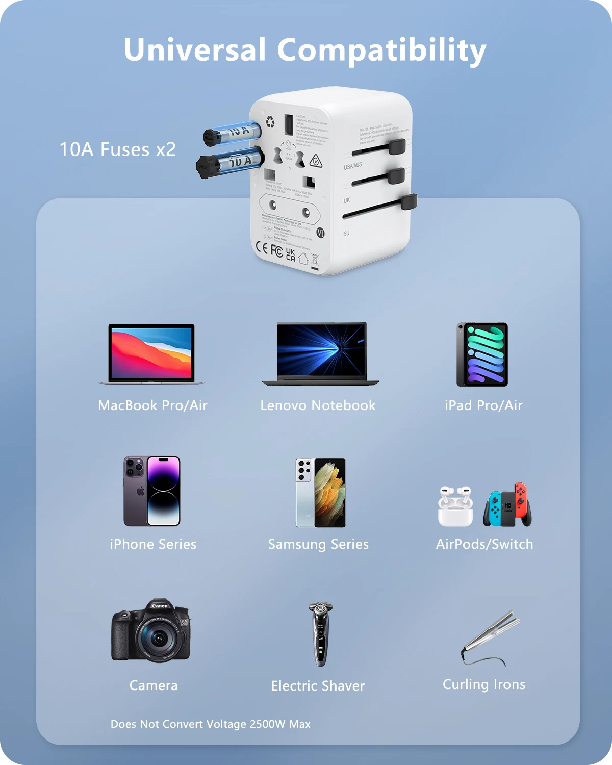 LENCENT محول السفر العالمي شاحن دولي مع 3 منفذ USB 1Type-C PD شحن محول للهواتف المحمولة محول الكمبيوتر المحمول