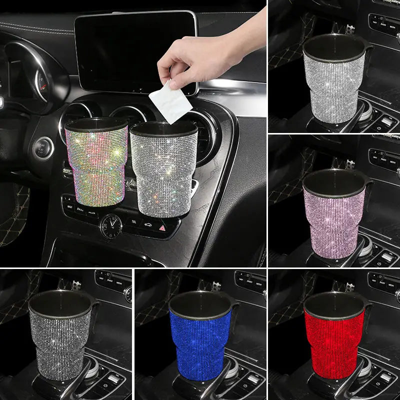 

Luxury Crystal Car Water Cup Holder Box Mobile Phone Holdering Beverage Holder Trash Can Air Outlet Chair Back Door Armrest Box