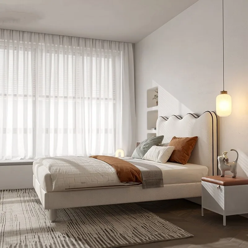 Wave bed stylish simple master bedroom double bed designer creative French cream wind ripple bed