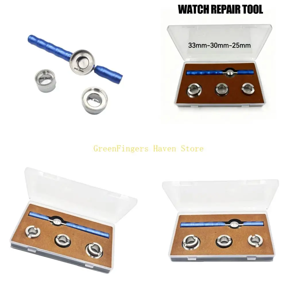 F68D Watch Battery Replacement Tool Manual Case Back Opener Set with Three Replaceable Dies, Metal Body and Balanced Two Handle