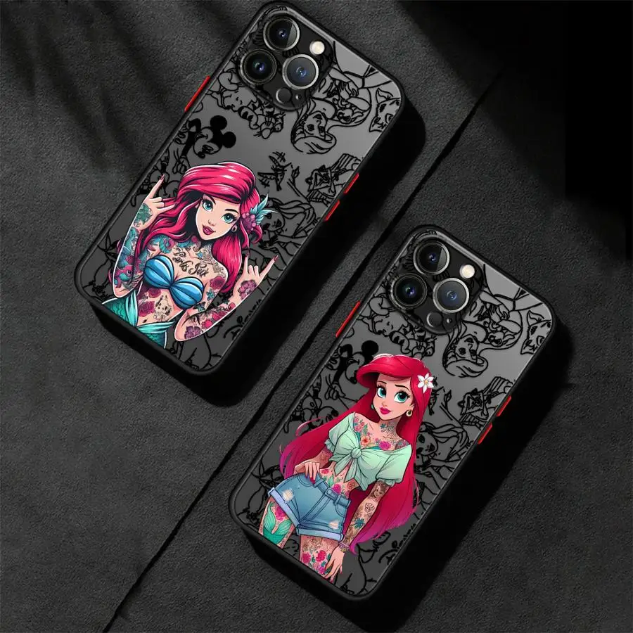 Casing Penutup TPU untuk iPhone 7 8 SE 11 12 13 Pro Max 16e 14 15 16 Plus XR XS 12 Mini Disney Tato Ariel Princess