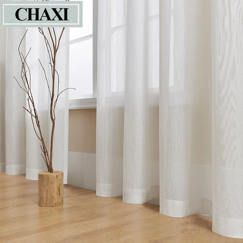 CHAXI Modern Solid White Tulle Sheer Curtain for Living Room Bedroom Kitchen Voile Window Drapes Decoration Custom Made