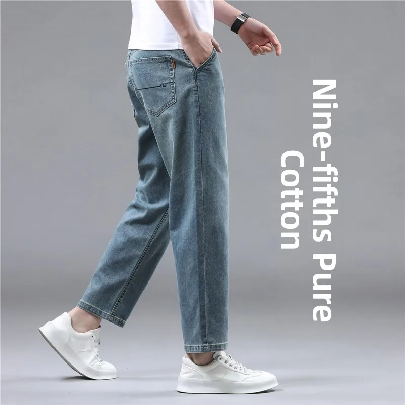 

Новые летние мужские джинсы из чистого хлопка, 9-секционные, прямого кроя, свободные, винтажные, стильные, модные, для городского стиля, летние, с эффектом прохлады
