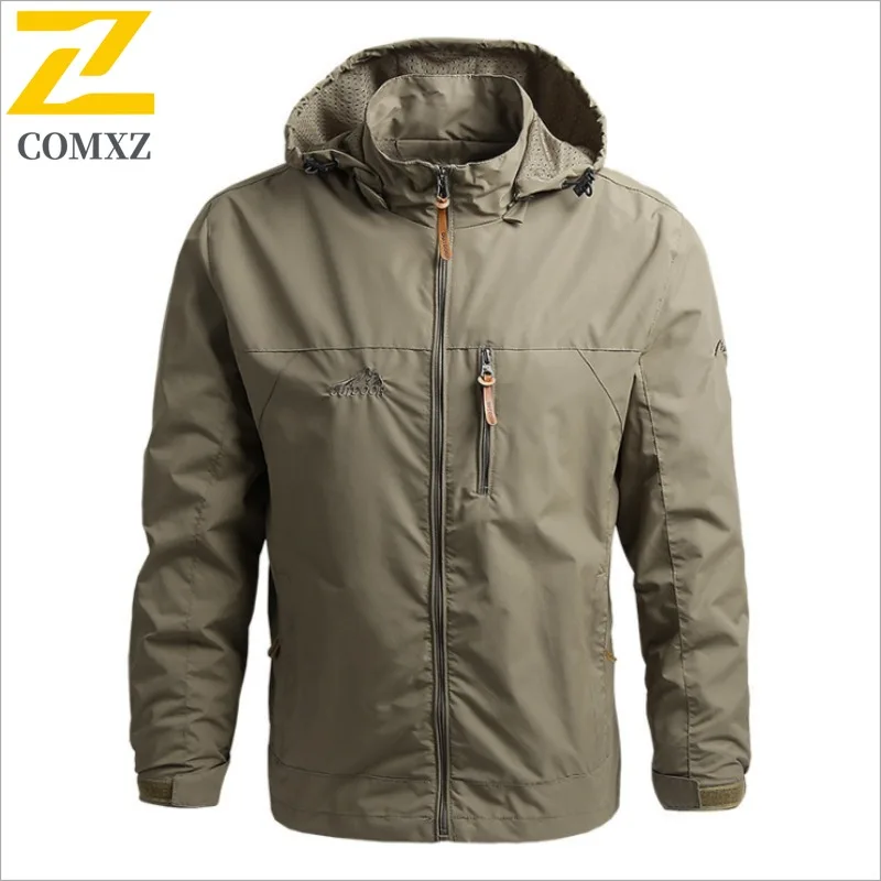 

COMXZ Men Hooded Jacket Outdoor Windproof Adventure Climbing Fly Fishing Travel Lightweight Jacket Handsome Tooling Outerwear