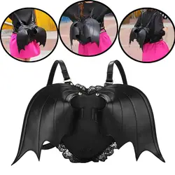 Black Bat Wings Backpack Rucksack Adjustable Shoulder Straps Stylish Lace Lolita Bag Purse Shoulder Bag Women Backpack