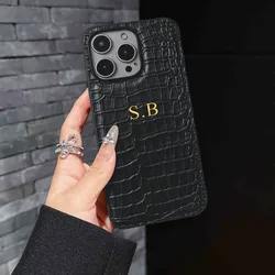 Personalized Customized Initials Name Case For iPhone 17 16 15 14 13 12 11 Pro Max 17 Air Luxury Soft Crocodile Leather Cover