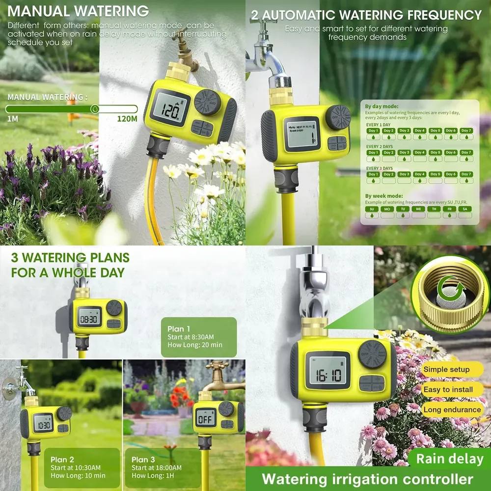 

WAP01 Automatic Garden Water Timer 1/3 Outlet Digital Irrigation Timing Controller System Solar Rain Relay Outdoor Sprinkle