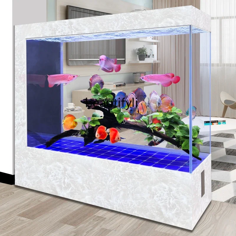 

Super White Glass Fish Tank Living Room Ecological Change Water Light Luxury Large Floor Fish Globe Screen