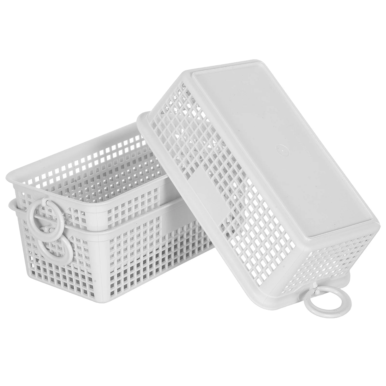 

3Pcs Desktop Storage Baskets Mini Plastic Hollow Basket Portable Compact Organizer Bin Double Handle for Home Kitchen Bathroom